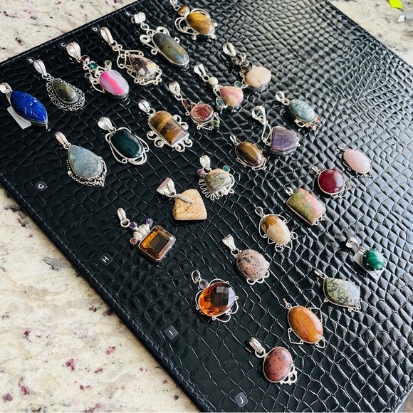 Green & Pink Unakite Jasper Rectangular Sterling Silver Vintage Pendant … - Picture 9 of 13